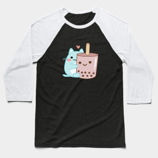 Cute Cat drinking bubble milk tea Baseball T-Shirt